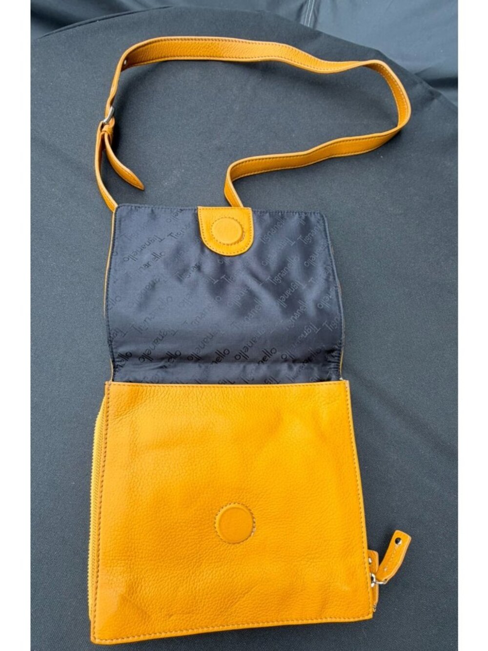 Tignanello Yellow Leather Crossbody Bag Adjustable Strap Organizer Purse - Picture 6 of 16